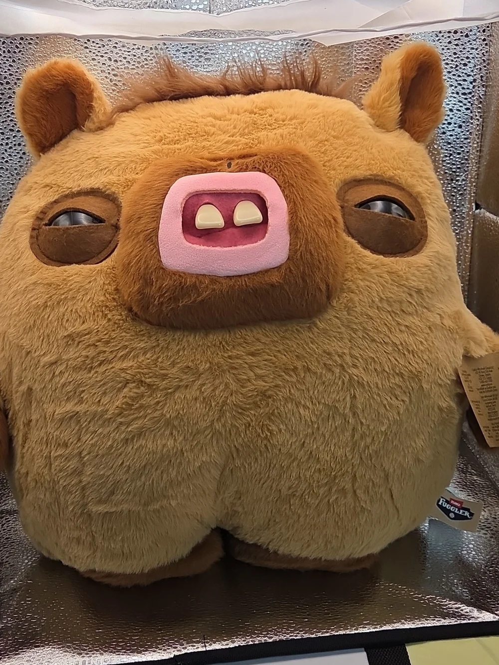Plush Dog Toy - Brown Plush Boar with Pink Snout
